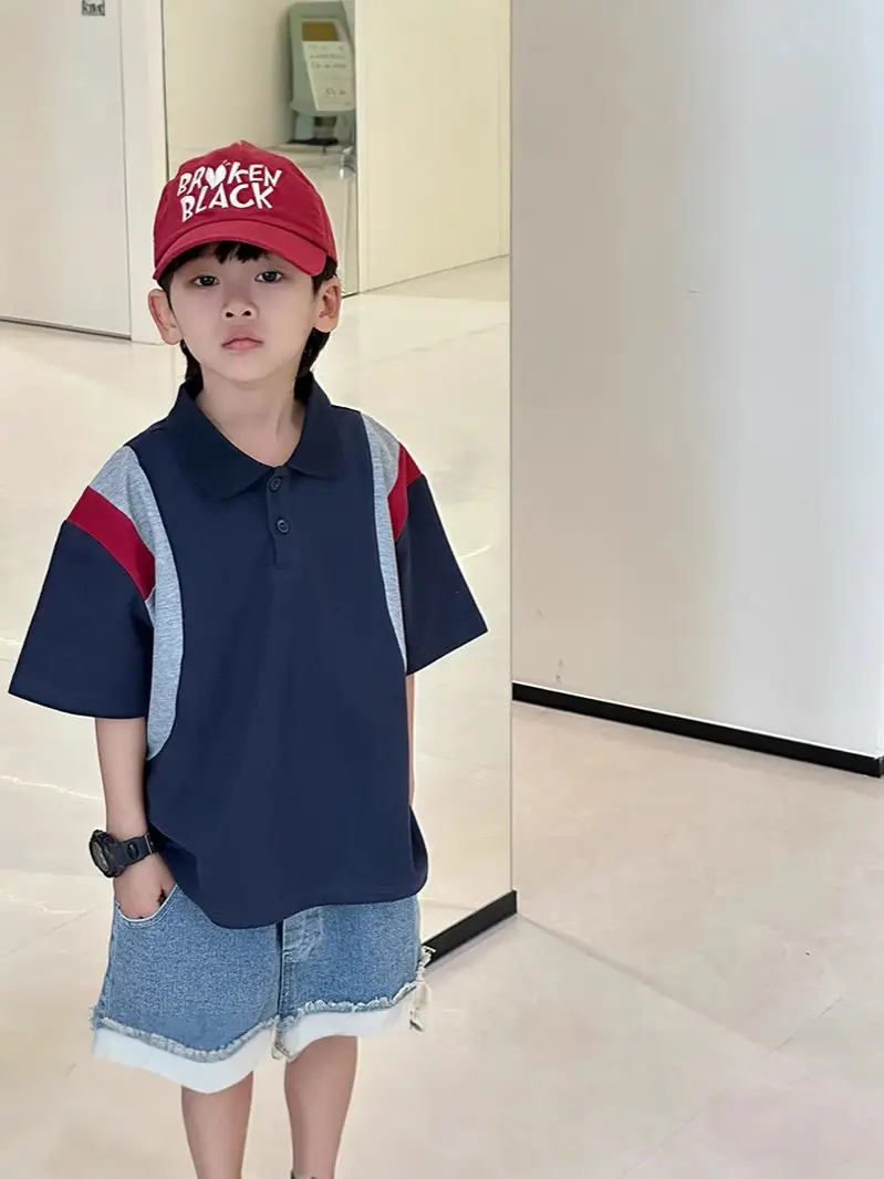 Kids Polo Shirt Navy Red White Summer Top 2026