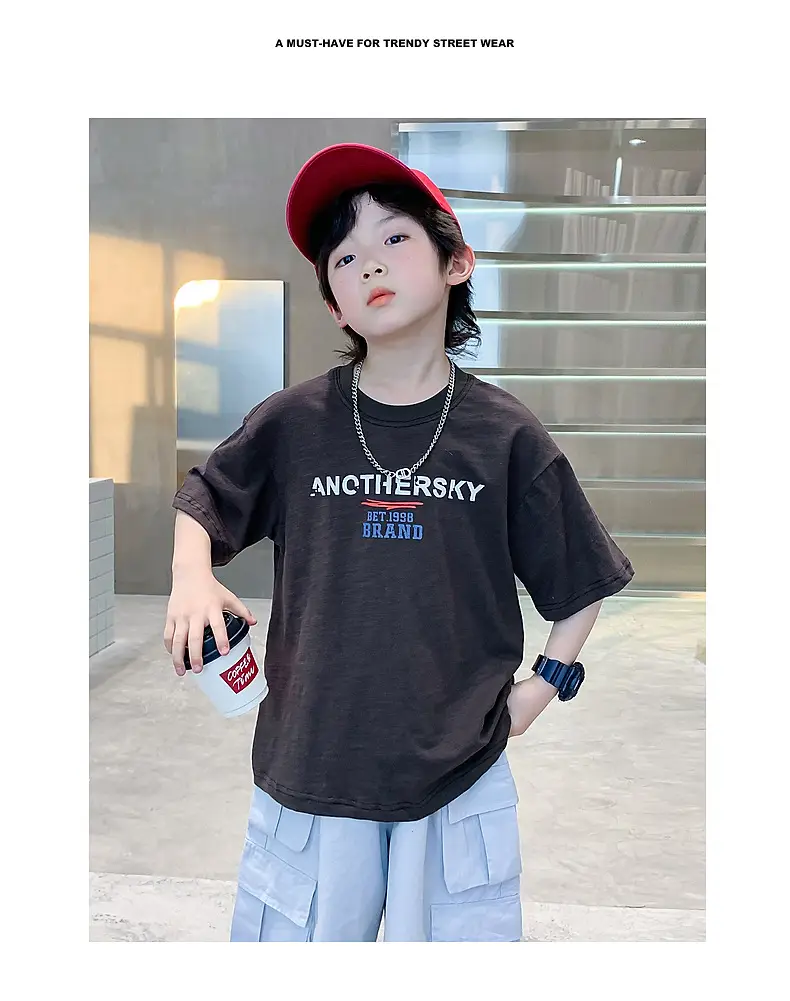 Boys 2026 Summer Dopamine Half Sleeve T-Shirt Black — feature 2