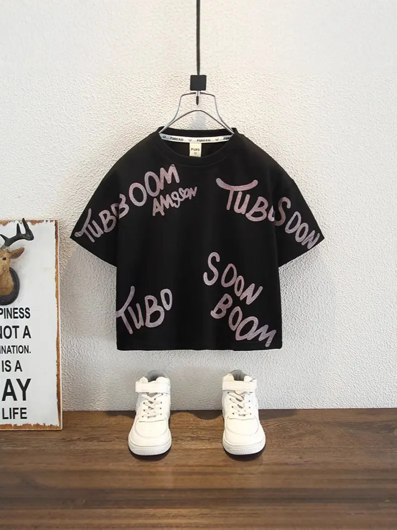 8108 Boys T-Shirt Black Korean Style 2026 - Image 3