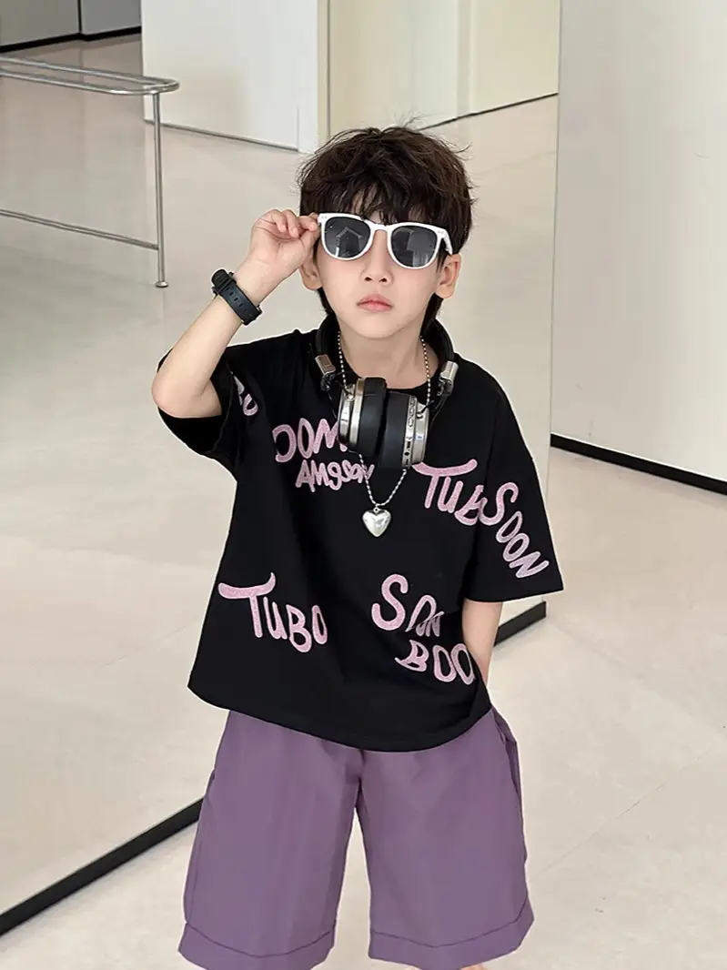 8108 Boys T-Shirt Black Korean Style 2026 - Image 4