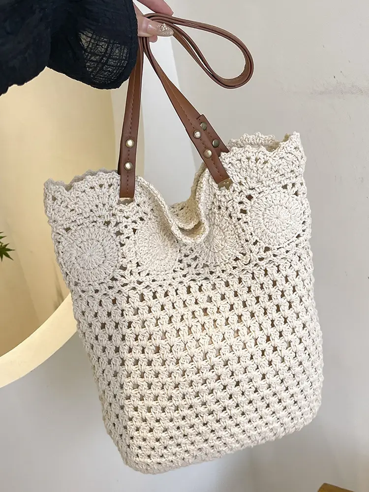 Women Straw Bag Large Capacity Woven Beige 2025