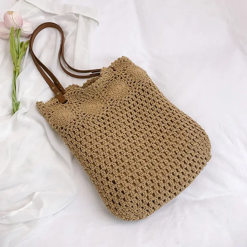 Women Straw Bag Large Capacity Woven Beige 2025