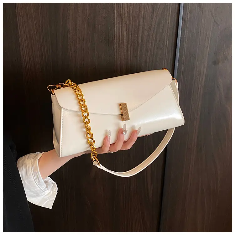 Women's Cream Chain Shoulder Bag with Gold Chain Strap — feature 15