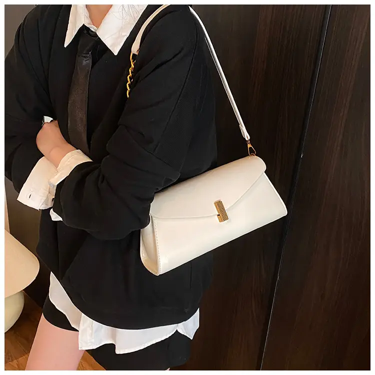 Women's Cream Chain Shoulder Bag with Gold Chain Strap — feature 16