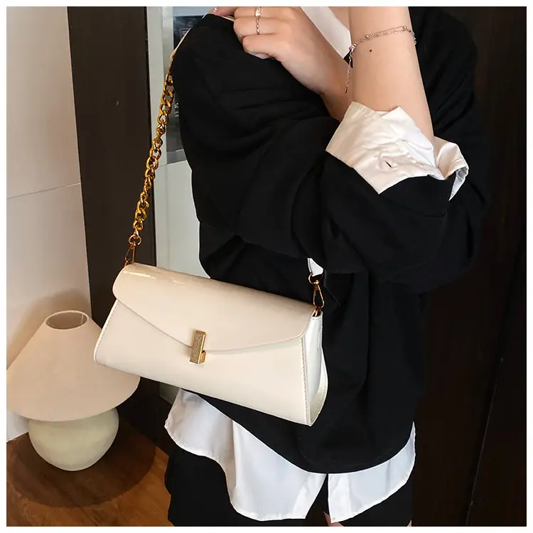 Women's Cream Chain Shoulder Bag with Gold Chain Strap — feature 17