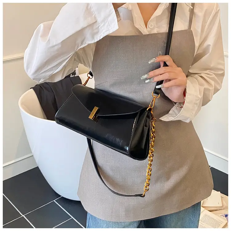 Women's Cream Chain Shoulder Bag with Gold Chain Strap — feature 20