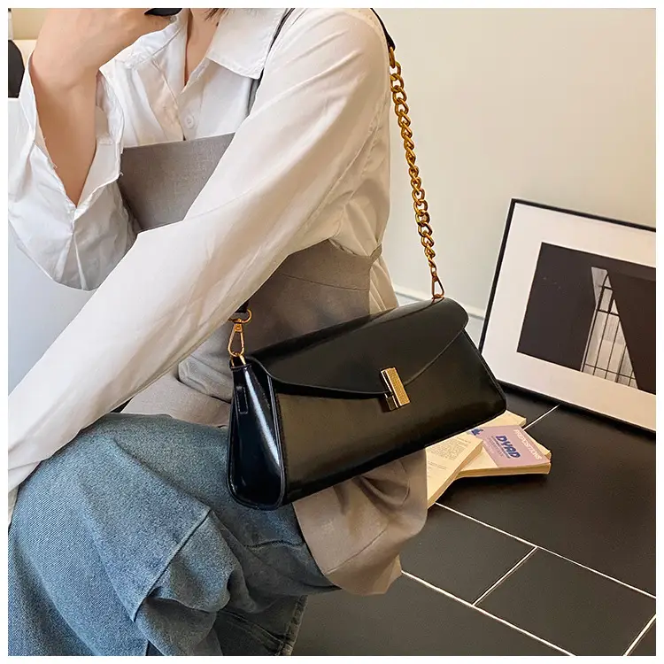Women's Cream Chain Shoulder Bag with Gold Chain Strap — feature 22