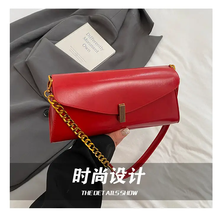 Women's Cream Chain Shoulder Bag with Gold Chain Strap — feature 7