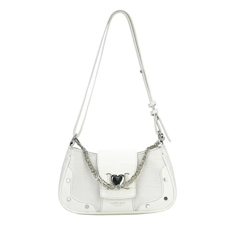 Retro Korean Style Women's White Heart Chain Shoulder Bag - Image 9