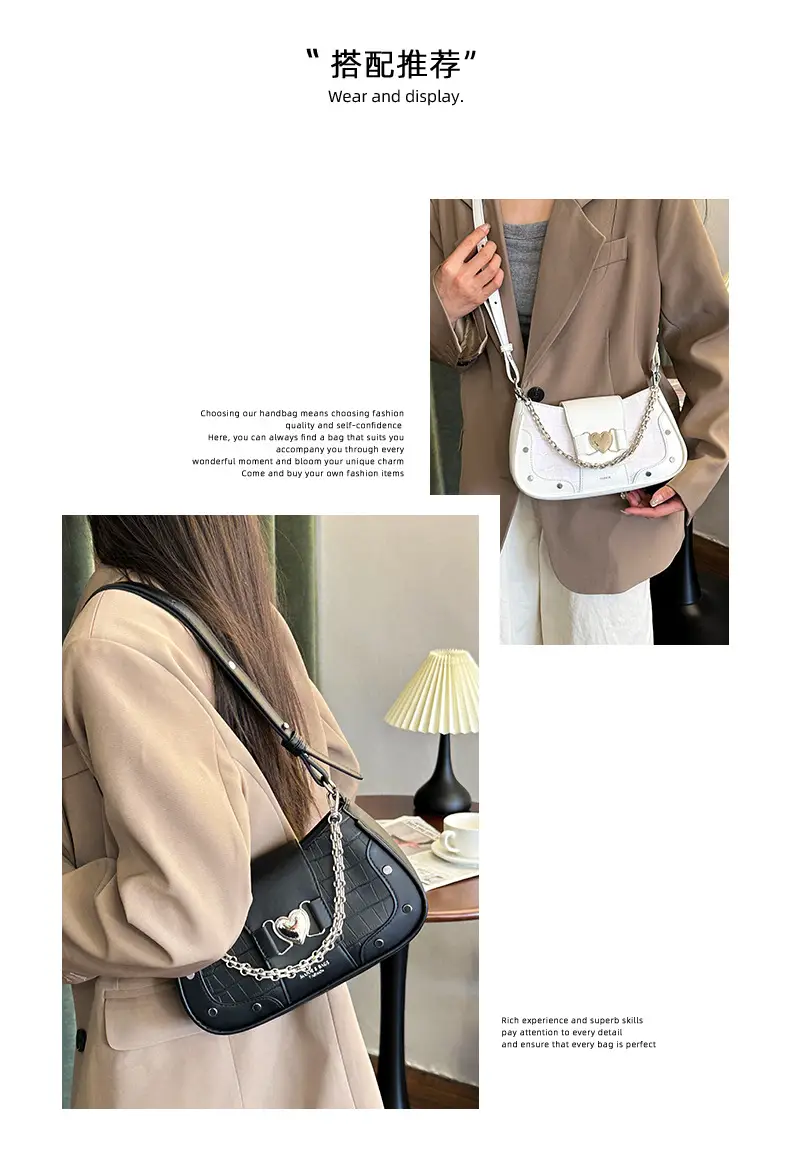 Retro Korean Style Women's White Heart Chain Shoulder Bag — feature 6
