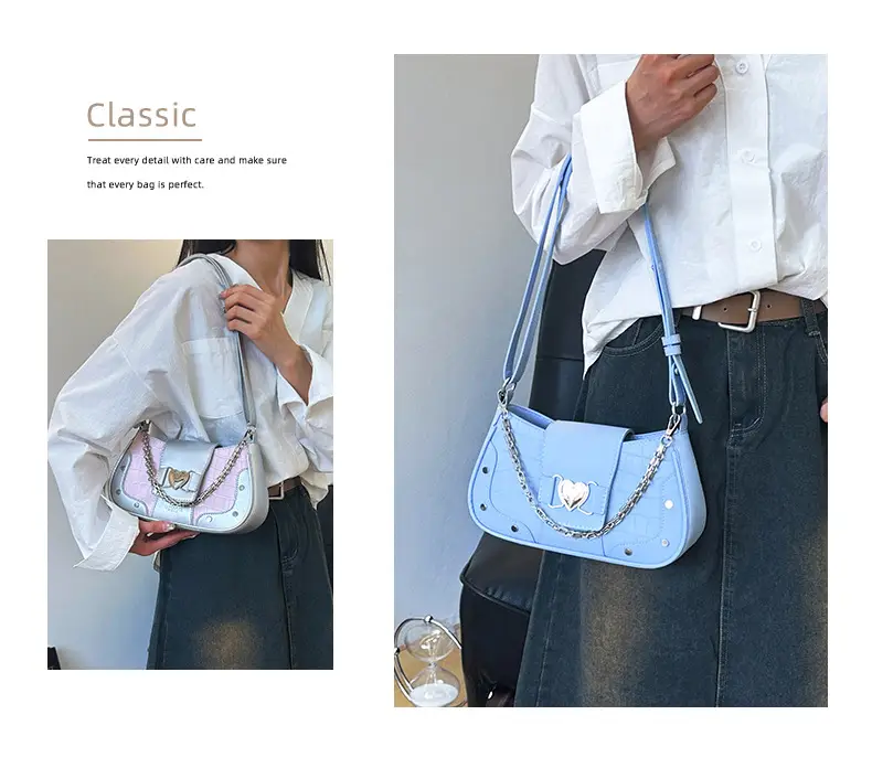 Retro Korean Style Women's White Heart Chain Shoulder Bag — feature 7