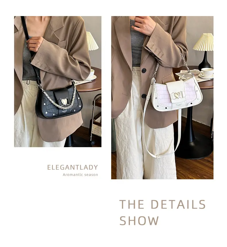 Retro Korean Style Women's White Heart Chain Shoulder Bag — feature 8