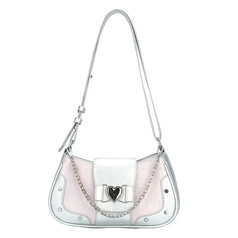 Retro Korean Style Women's White Heart Chain Shoulder Bag - Image 4