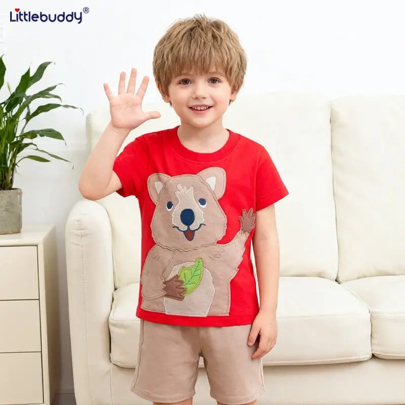 Red Bear Print Boys T-Shirt Pure Cotton 2025 - Image 2