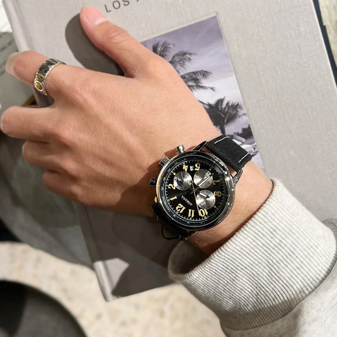 Men's Swiss Chronograph Watch Black Quartz Belt - Image 9