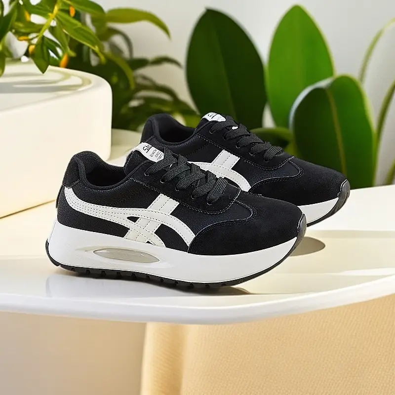 Women's Beige Blue Lace Casual Sneakers Thick White Sole