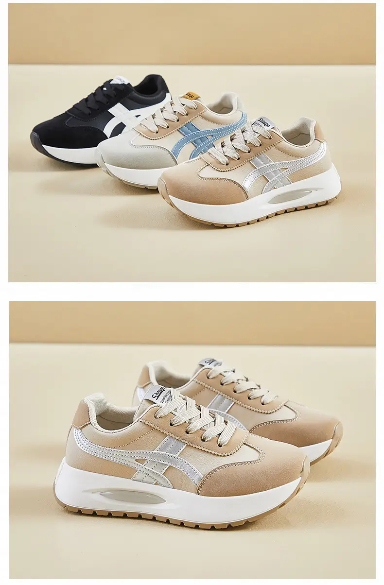 Women's Beige Blue Lace Casual Sneakers Thick White Sole — feature 4