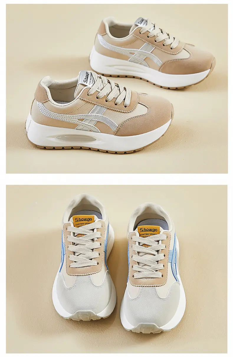 Women's Beige Blue Lace Casual Sneakers Thick White Sole — feature 5