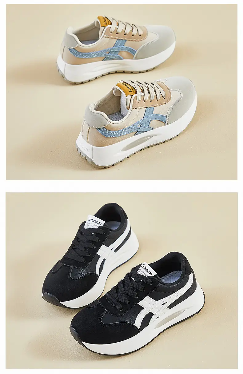 Women's Beige Blue Lace Casual Sneakers Thick White Sole — feature 6