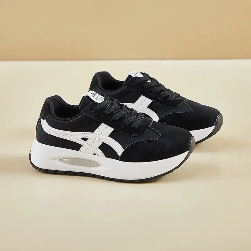 Women's Beige Blue Lace Casual Sneakers Thick White Sole