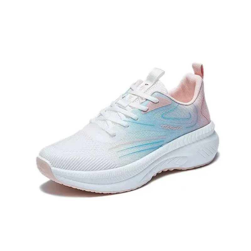 Women's Flying Weaving Casual Running Shoes White Blue Thick Sole - Image 7