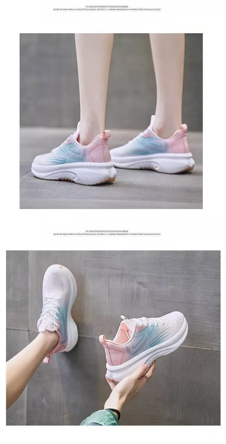 Women's Flying Weaving Casual Running Shoes White Blue Thick Sole — feature 11