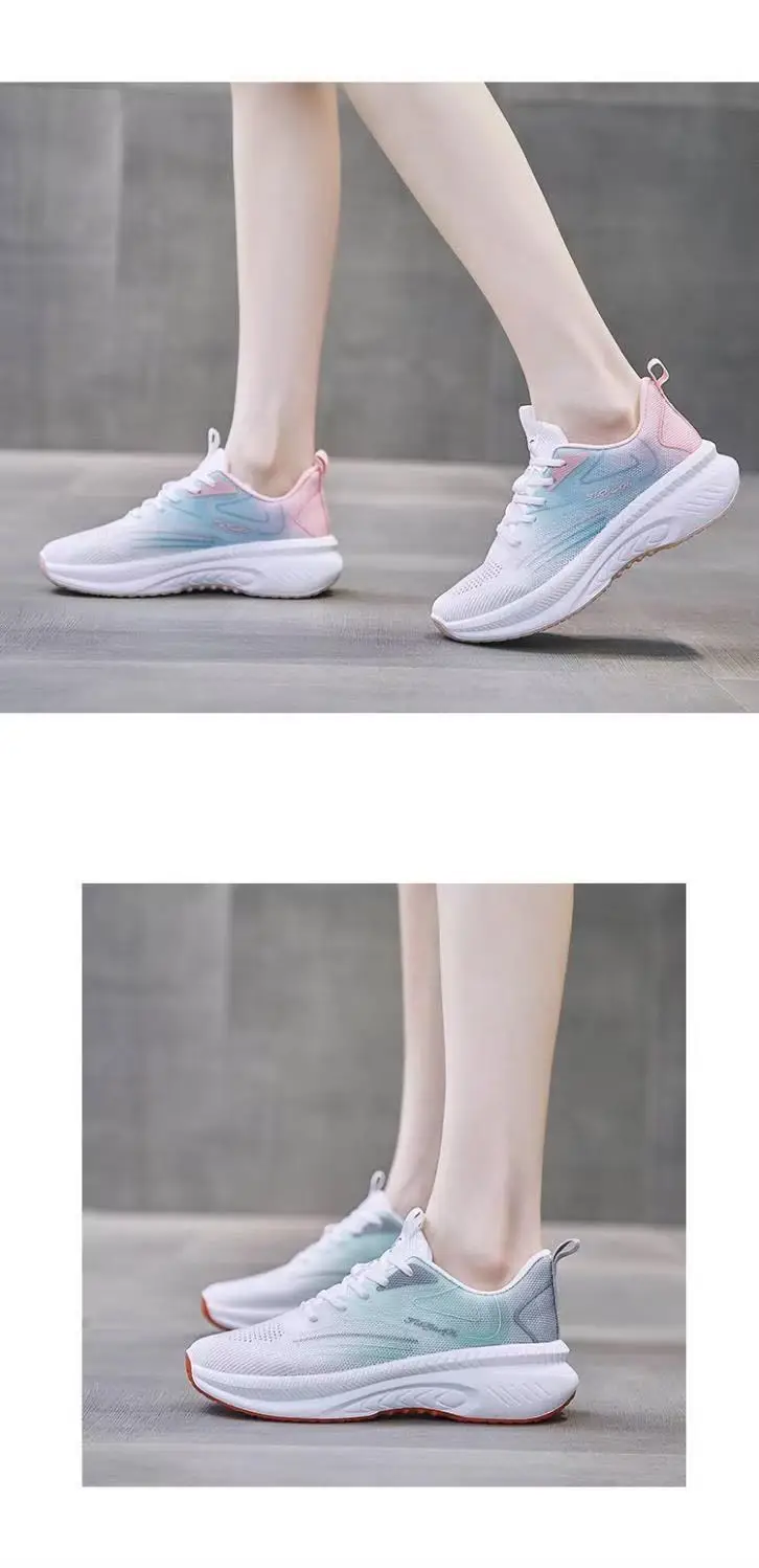 Women's Flying Weaving Casual Running Shoes White Blue Thick Sole — feature 12