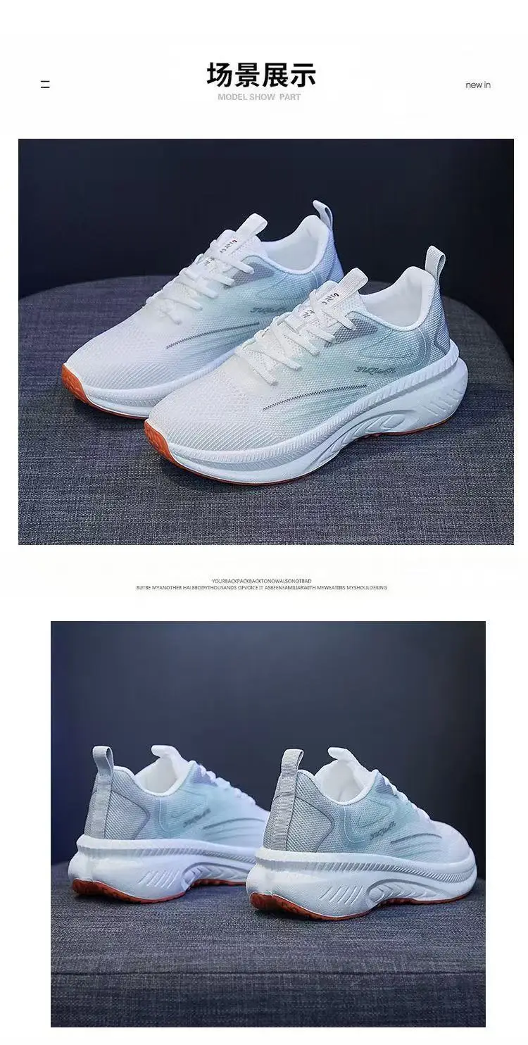 Women's Flying Weaving Casual Running Shoes White Blue Thick Sole — feature 14