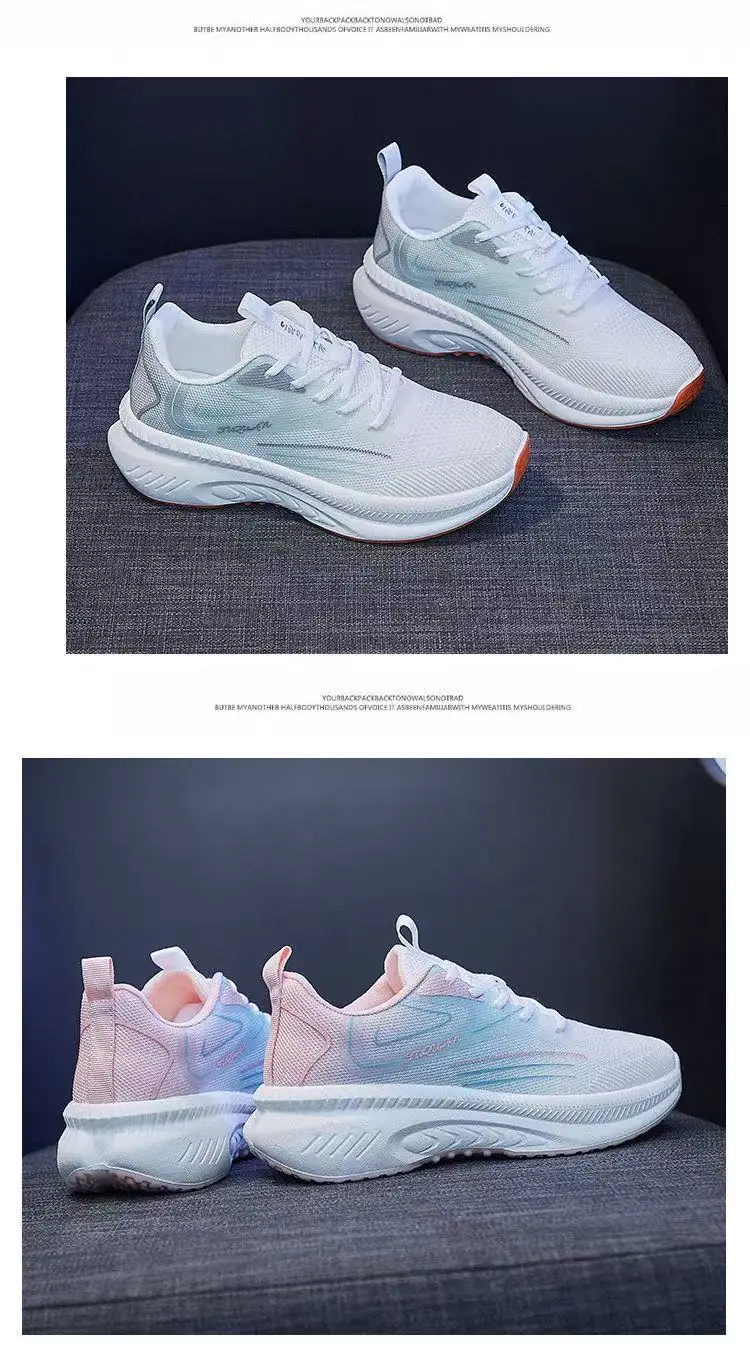 Women's Flying Weaving Casual Running Shoes White Blue Thick Sole — feature 15