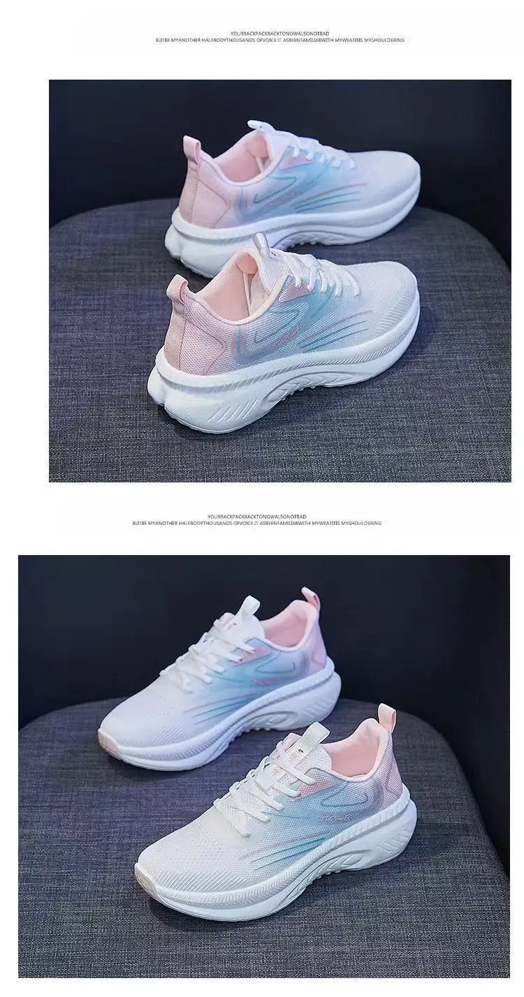 Women's Flying Weaving Casual Running Shoes White Blue Thick Sole — feature 16