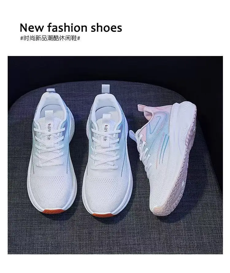 Women's Flying Weaving Casual Running Shoes White Blue Thick Sole — feature 2