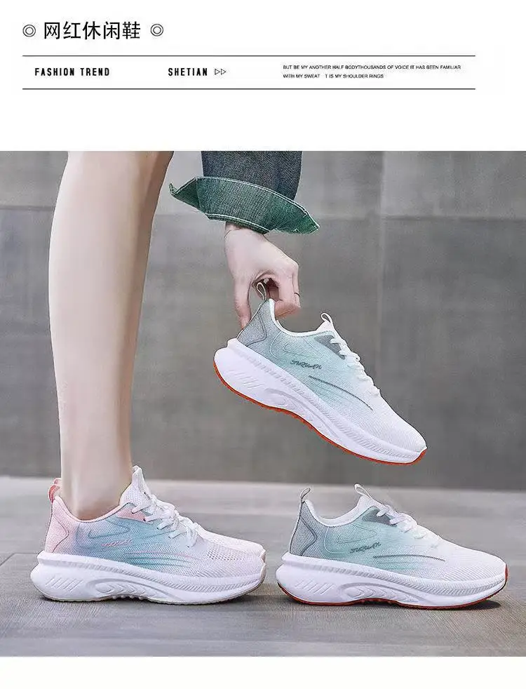Women's Flying Weaving Casual Running Shoes White Blue Thick Sole — feature 3