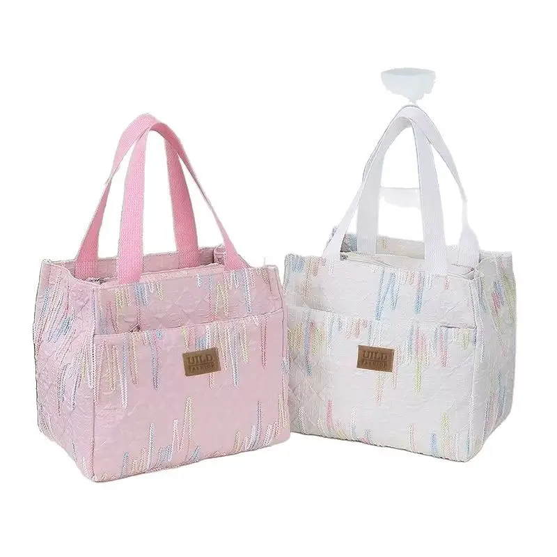 Pink Embroidered Women's Large Tote Bag with Handles - Image 8