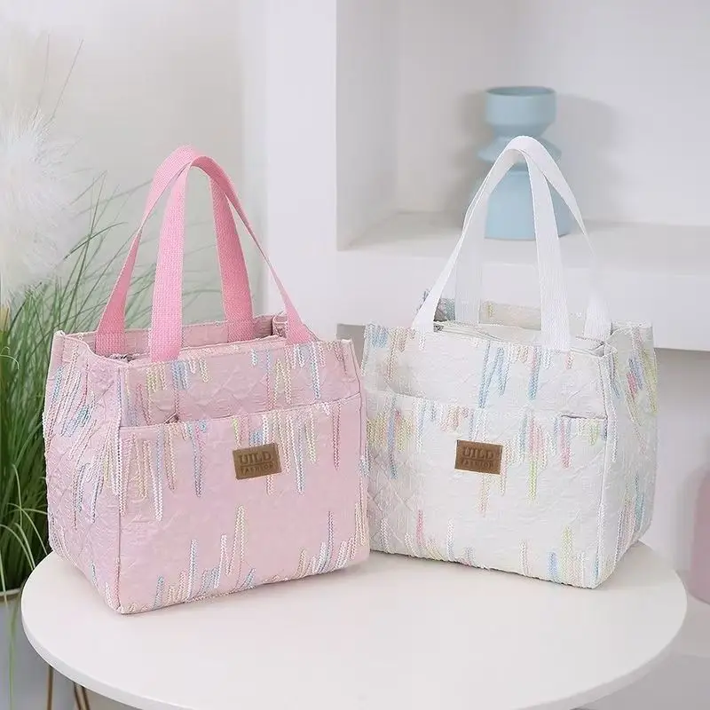 Pink Embroidered Women's Large Tote Bag with Handles — feature 5