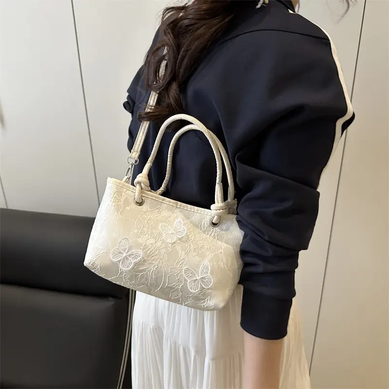 White Lace Bow Shoulder Bag for Women - Image 5