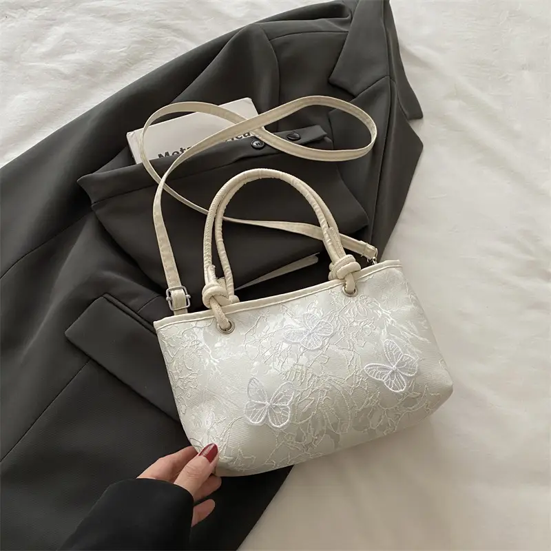 White Lace Bow Shoulder Bag for Women - Image 2