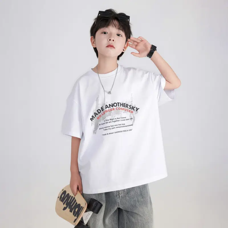 Boys White Korean Style Ice Short Sleeve T-Shirt 2025 - Image 6