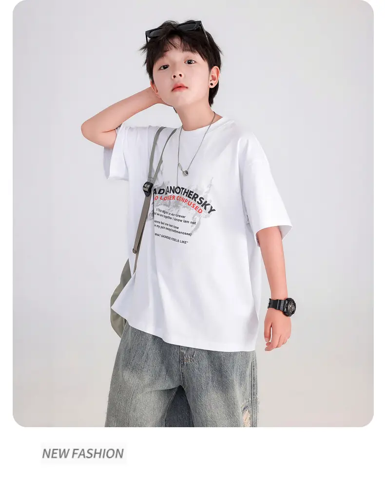 Boys White Korean Style Ice Short Sleeve T-Shirt 2025 — feature 28
