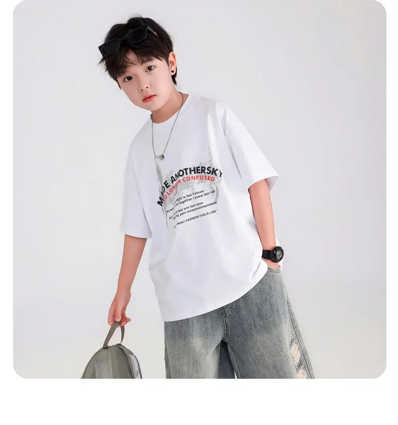 Boys White Korean Style Ice Short Sleeve T-Shirt 2025 — feature 29