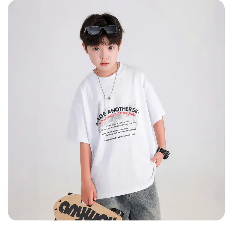Boys White Korean Style Ice Short Sleeve T-Shirt 2025 — feature 30