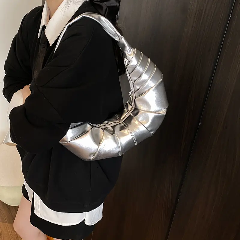 Silver Pleated Shoulder Bag for Women 2025 - Image 7