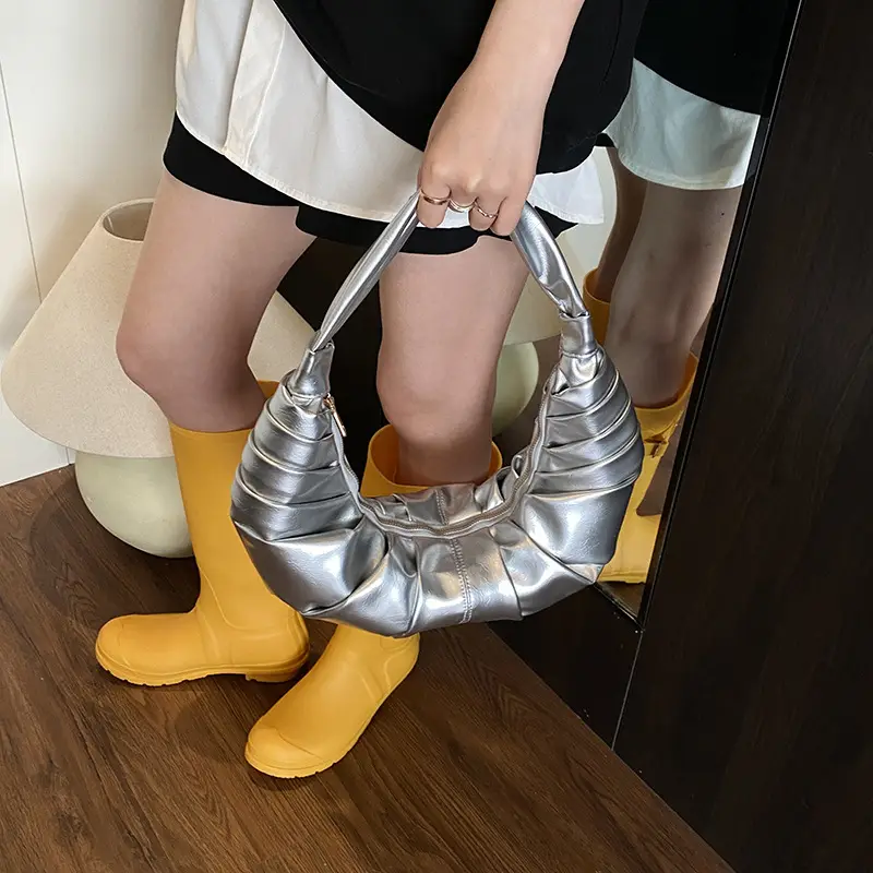 Silver Pleated Shoulder Bag for Women 2025 - Image 2