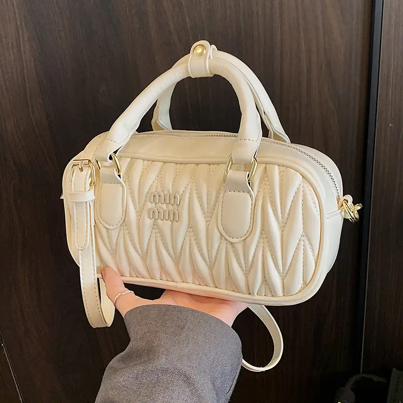 Women's Cream Quilted Crossbody Bowling Bag 2025 - Image 6
