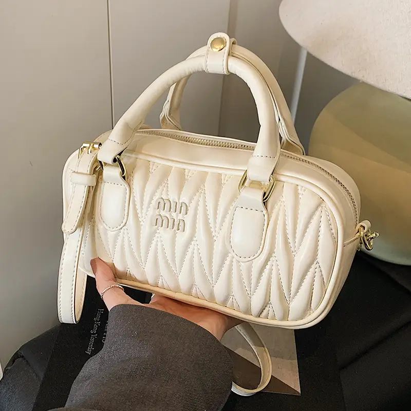 Women's Cream Quilted Crossbody Bowling Bag 2025 - Image 7