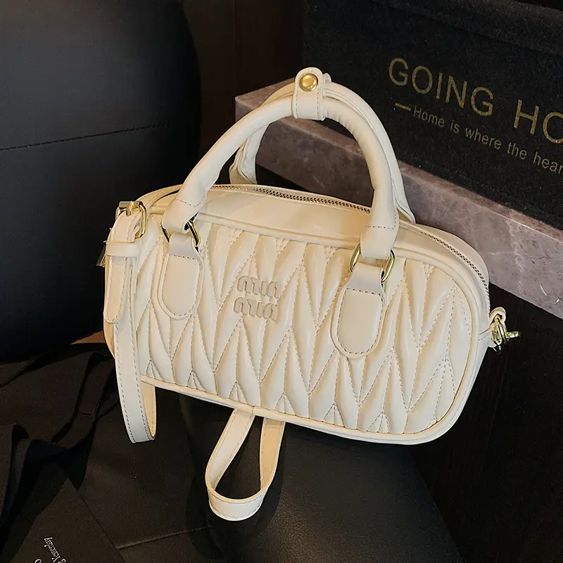 Women's Cream Quilted Crossbody Bowling Bag 2025 - Image 8