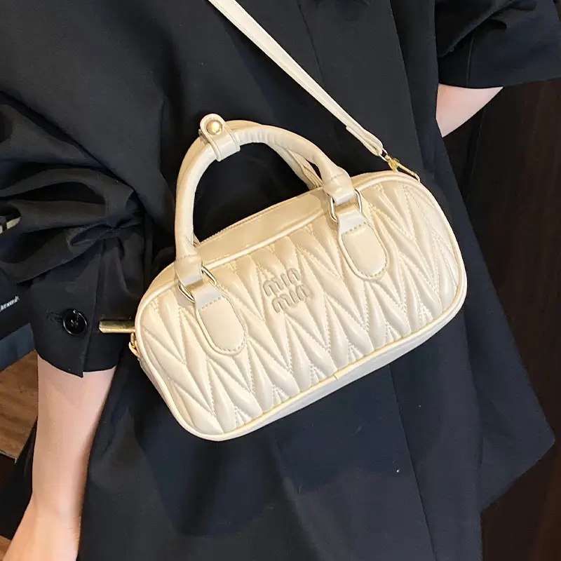 Women's Cream Quilted Crossbody Bowling Bag 2025 - Image 9
