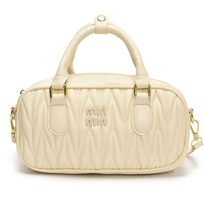 Women's Cream Quilted Crossbody Bowling Bag 2025 - Image 10