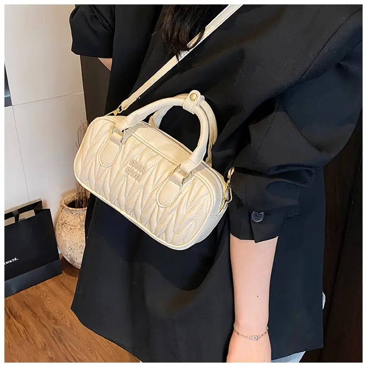 Women's Cream Quilted Crossbody Bowling Bag 2025 — feature 14