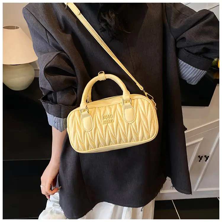 Women's Cream Quilted Crossbody Bowling Bag 2025 — feature 7