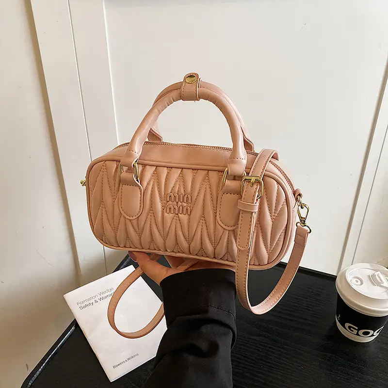 Women's Cream Quilted Crossbody Bowling Bag 2025 - Image 3